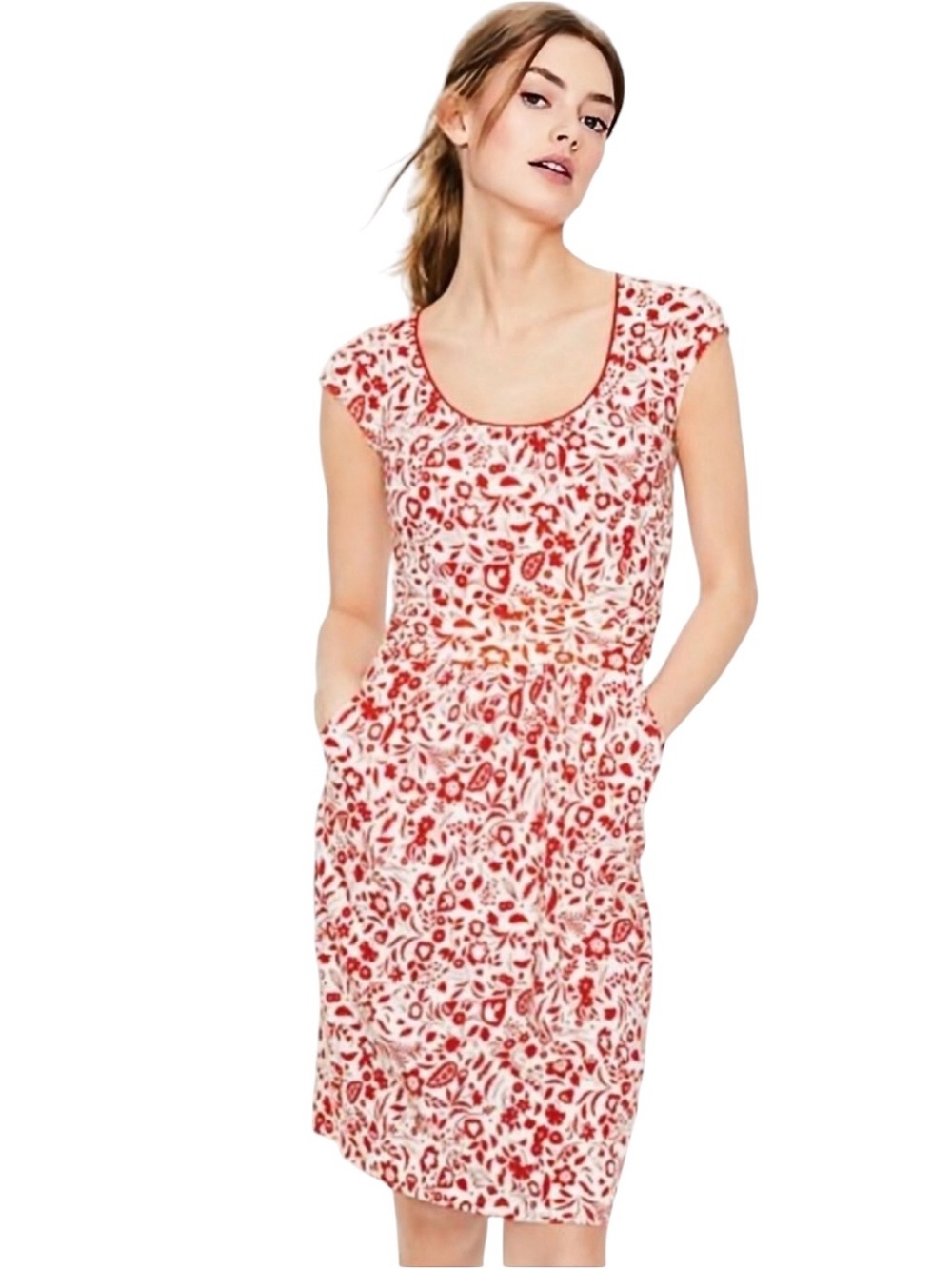 Boden Margot Jersey Dress Red & White Floral Size 6R